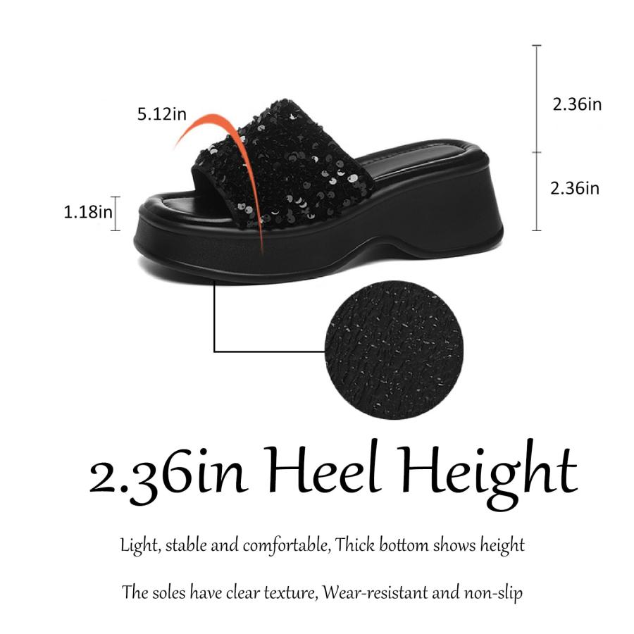 【並行輸入品】LVOMU Women's Sequins Glitter Platform Increase Height Slides Saの画像