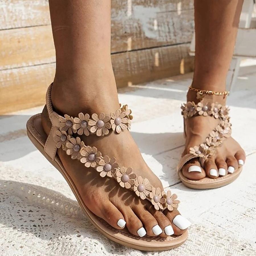 【並行輸入品】Women Sandals 39 Women Flat Floral Roma Flip Flops Boho Sandalsの画像