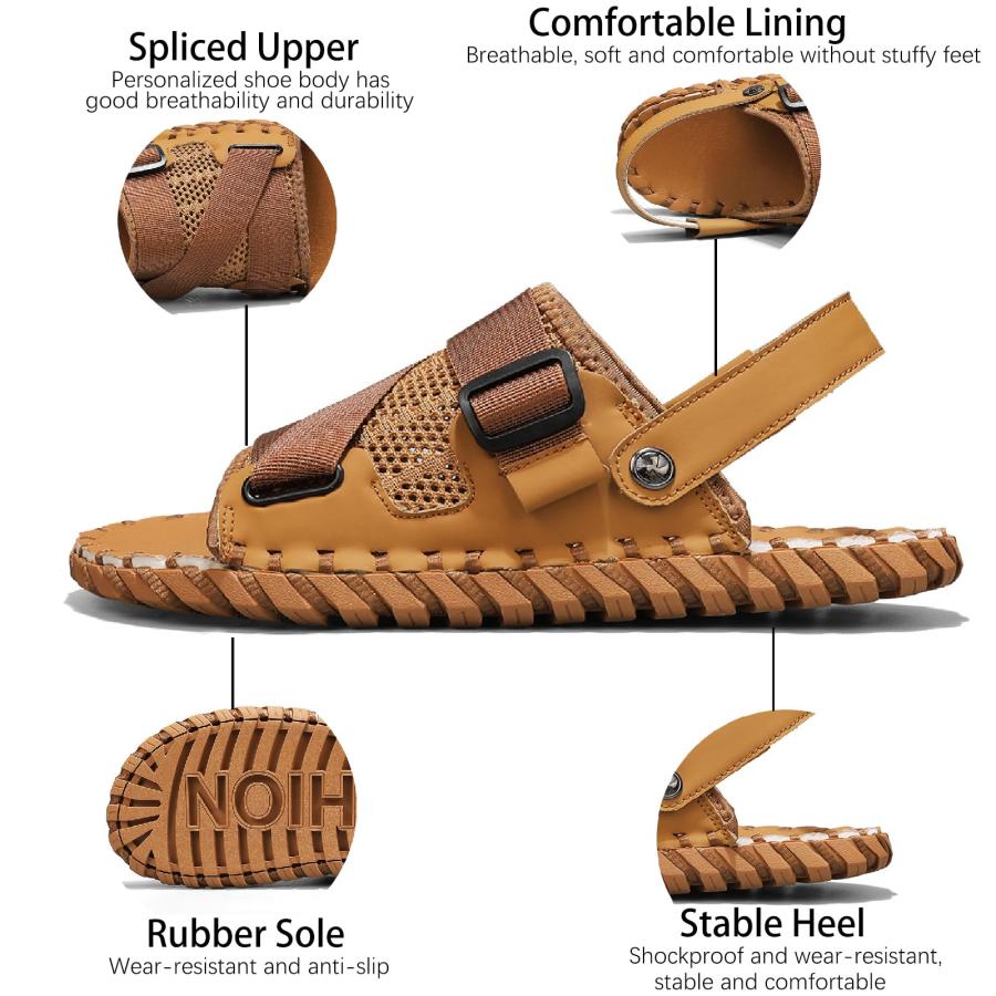 【並行輸入品】LVOMU Men's Mesh Hand Stitched Slides Sandals Comfortable Breathの画像