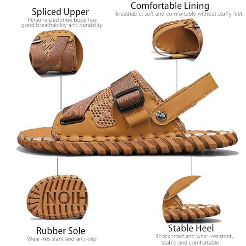 【並行輸入品】LVOMU Men's Mesh Hand Stitched Slides Sandals Comfortable Breathの画像