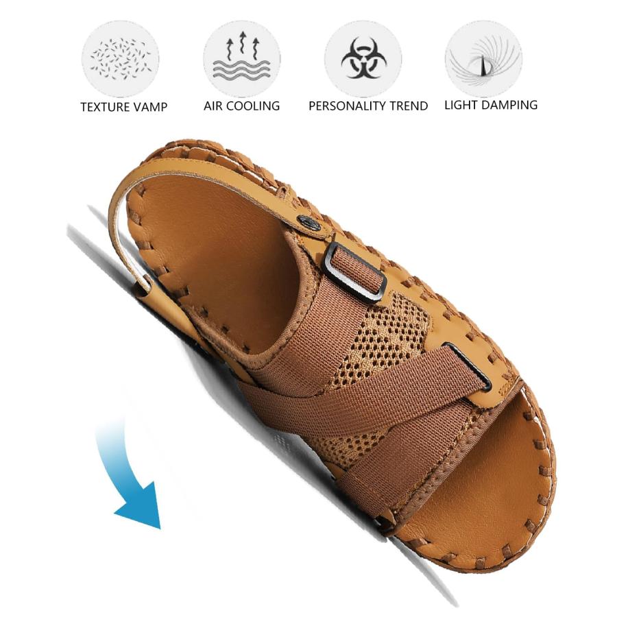 【並行輸入品】LVOMU Men's Mesh Hand Stitched Slides Sandals Comfortable Breathの画像