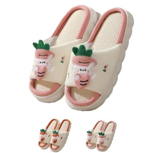 【並行輸入品】TICKMI Rabbit Slippers Cartoon Linen Bunny Slippers No Slip Animの画像