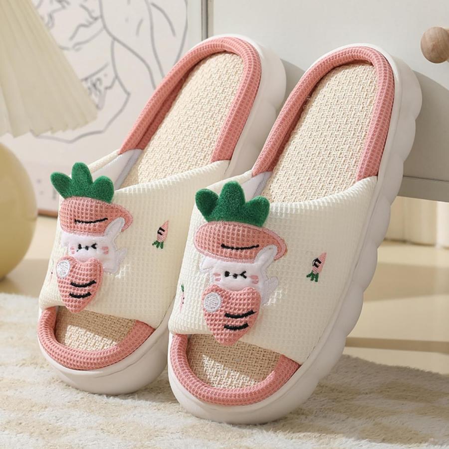 【並行輸入品】TICKMI Rabbit Slippers Cartoon Linen Bunny Slippers No Slip Animの画像
