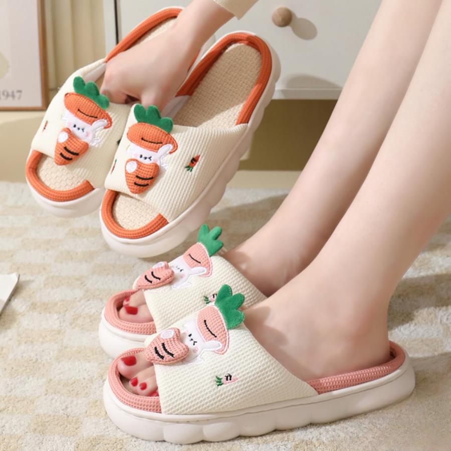 【並行輸入品】TICKMI Rabbit Slippers Cartoon Linen Bunny Slippers No Slip Animの画像