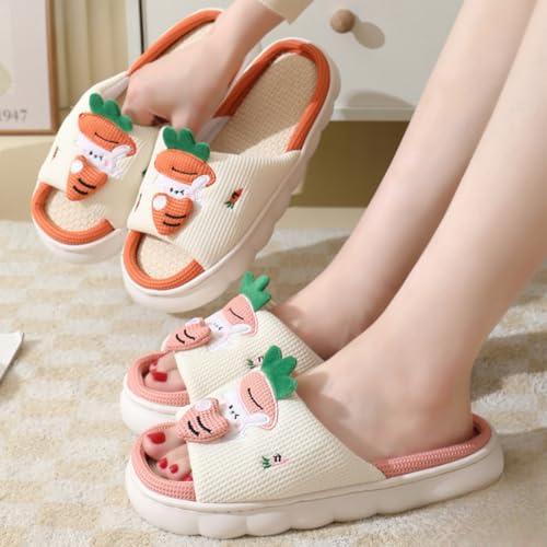 【並行輸入品】TICKMI Rabbit Slippers Cartoon Linen Bunny Slippers No Slip Animの画像