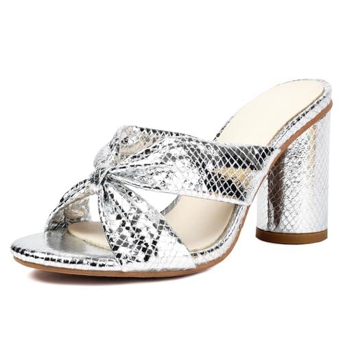 【並行輸入品】Lizoleor Glitter Round Toe Block Heel Women Mules Slippers Out Dの画像