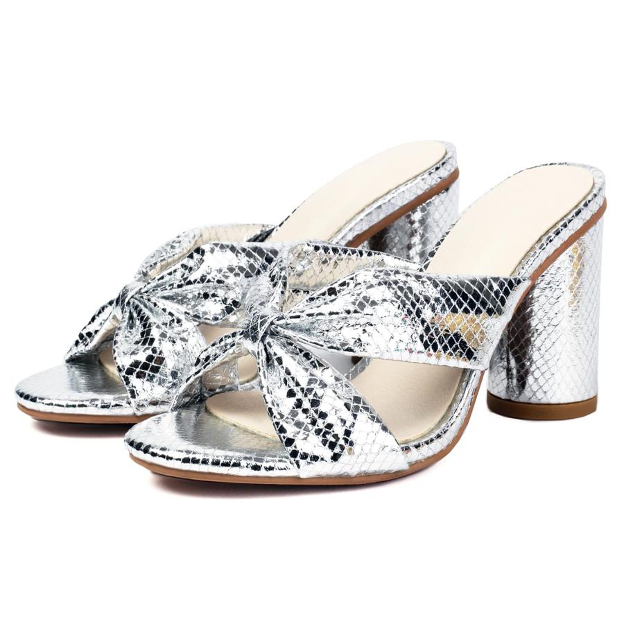【並行輸入品】Lizoleor Glitter Round Toe Block Heel Women Mules Slippers Out Dの画像