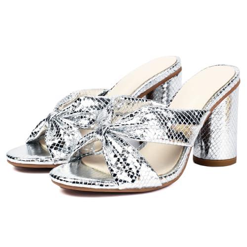 【並行輸入品】Lizoleor Glitter Round Toe Block Heel Women Mules Slippers Out Dの画像