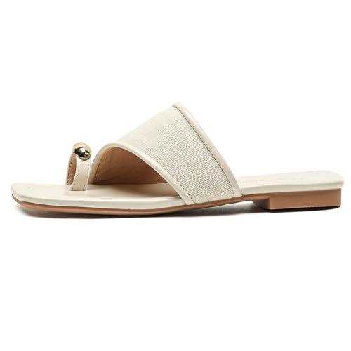 【並行輸入品】Lossarye Women's Square Open Toe Toe Ring Flat Sandals Slip On Lの画像