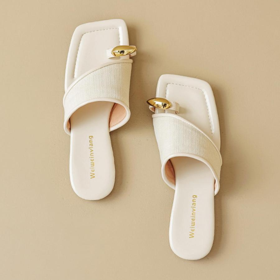 【並行輸入品】Lossarye Women's Square Open Toe Toe Ring Flat Sandals Slip On Lの画像
