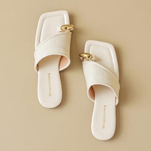 【並行輸入品】Lossarye Women's Square Open Toe Toe Ring Flat Sandals Slip On Lの画像