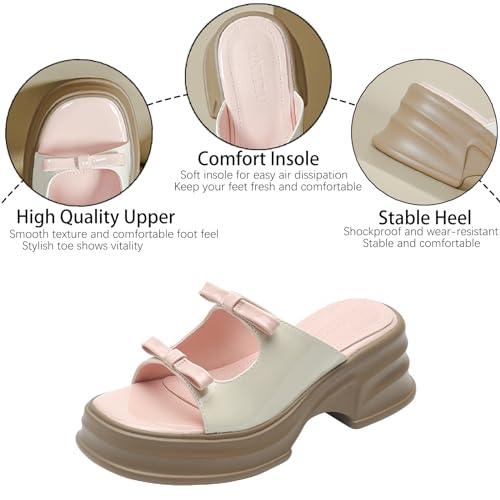 【並行輸入品】LVOMU Women's Bow Leather Color Matching Platform Slides Sandalsの画像
