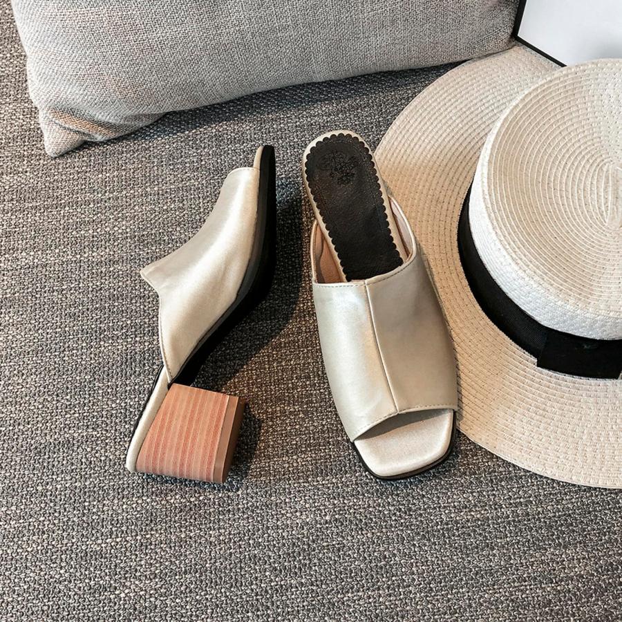 【並行輸入品】Diuniarza Low Mid Block Heel Mules Slip On Peep Toe Slippers Opeの画像