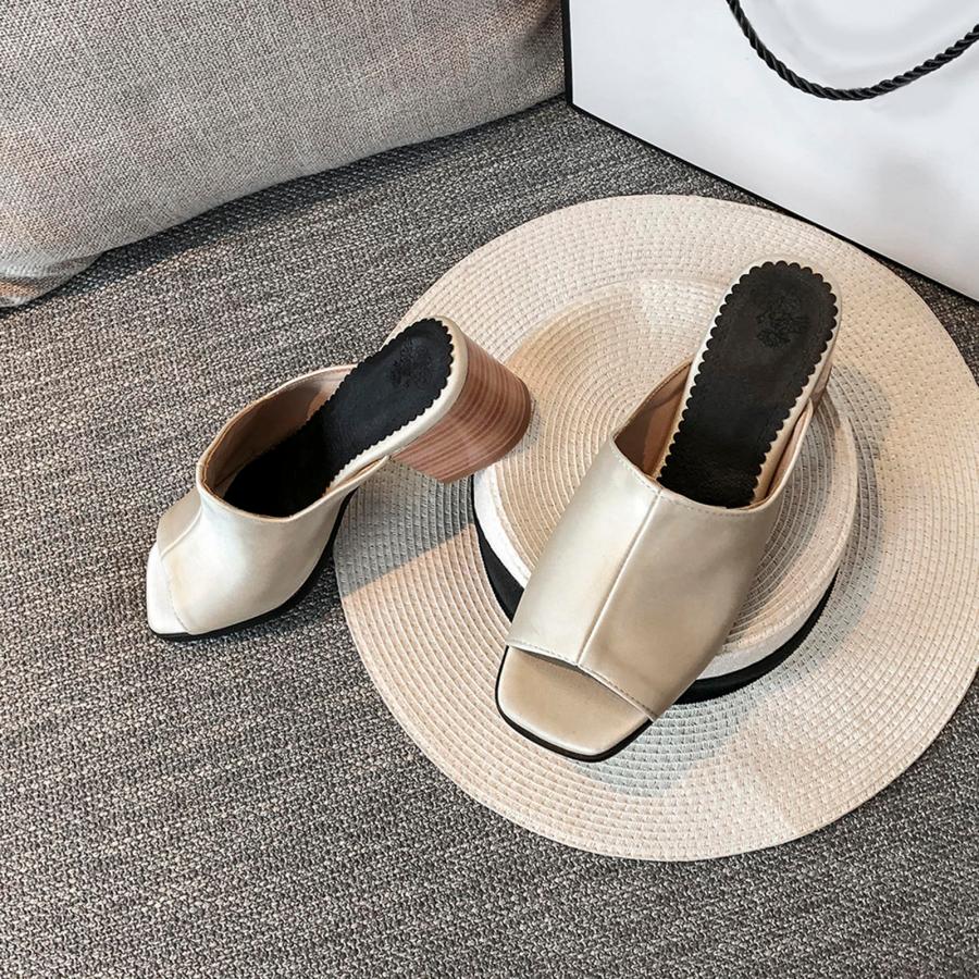 【並行輸入品】Diuniarza Low Mid Block Heel Mules Slip On Peep Toe Slippers Opeの画像