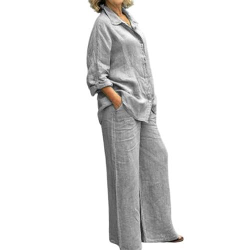 【並行輸入品】Women 2 Piece Pantsuit Cotton Linen Plus Size Outfit Sets Long S