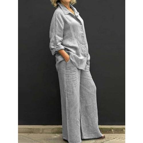 【並行輸入品】Women 2 Piece Pantsuit Cotton Linen Plus Size Outfit Sets Long S