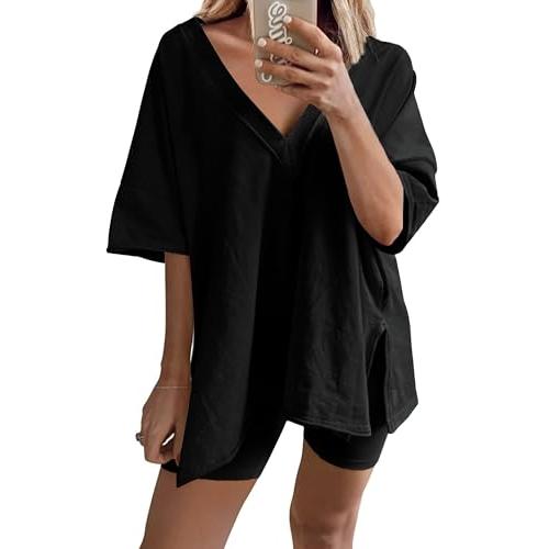 【並行輸入品】LTSCNRM 2 Piece Outfits for Women Reversible Oversized T Shirt B