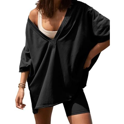 【並行輸入品】LTSCNRM 2 Piece Outfits for Women Reversible Oversized T Shirt B