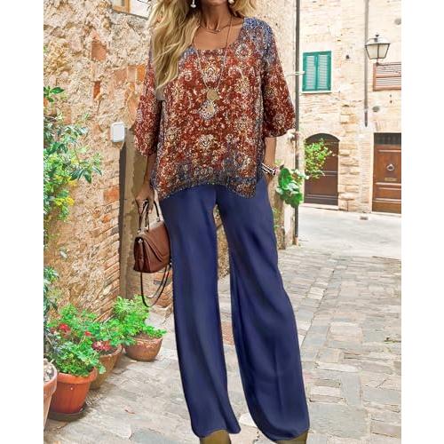【並行輸入品】ZOCANIA Womens Boho Floral Tracksuit Summer 2 Piece Outfits V Ne