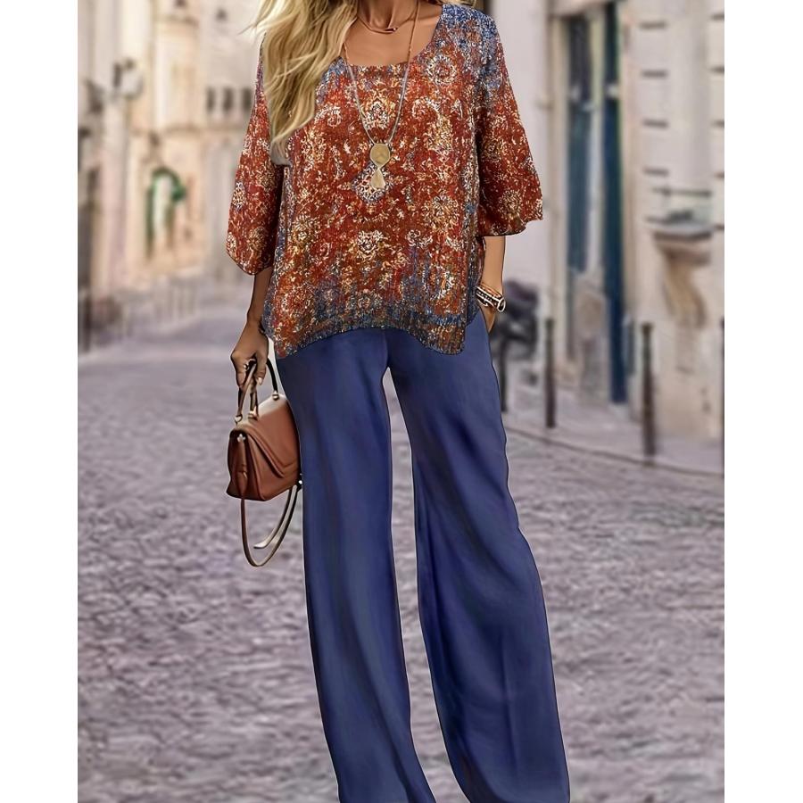 【並行輸入品】ZOCANIA Womens Boho Floral Tracksuit Summer 2 Piece Outfits V Ne