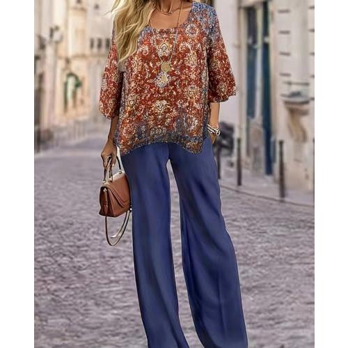 【並行輸入品】ZOCANIA Womens Boho Floral Tracksuit Summer 2 Piece Outfits V Ne