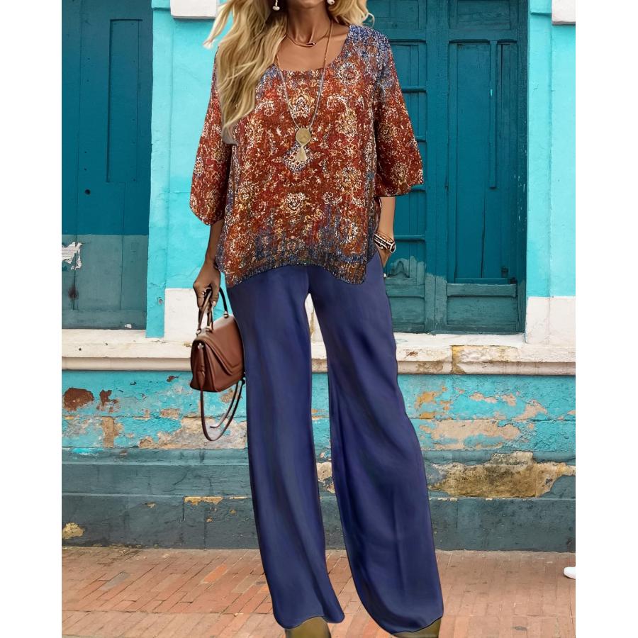 【並行輸入品】ZOCANIA Womens Boho Floral Tracksuit Summer 2 Piece Outfits V Ne
