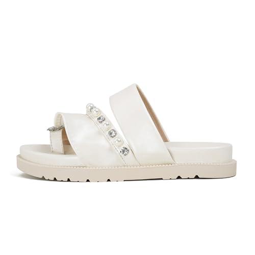 【並行輸入品】Crepuscute Women's Rhinestone Pearls Platform Slides Sandals Sliの画像