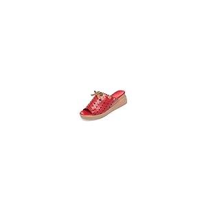 【並行輸入品】LVOMU Women's Hollow Out Leather Bow Wedge Slides Sandals Fashioの画像