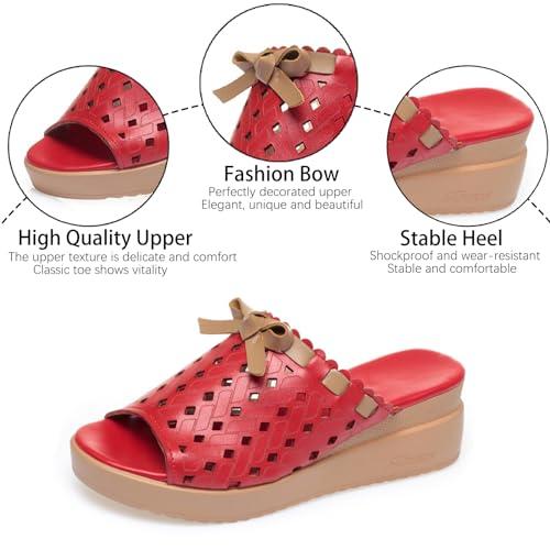 【並行輸入品】LVOMU Women's Hollow Out Leather Bow Wedge Slides Sandals Fashioの画像