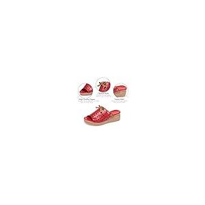 【並行輸入品】LVOMU Women's Hollow Out Leather Bow Wedge Slides Sandals Fashioの画像