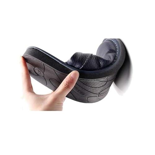 【並行輸入品】Footrue Men's Genuine Leather Slippers Minimalist House Slip onの画像