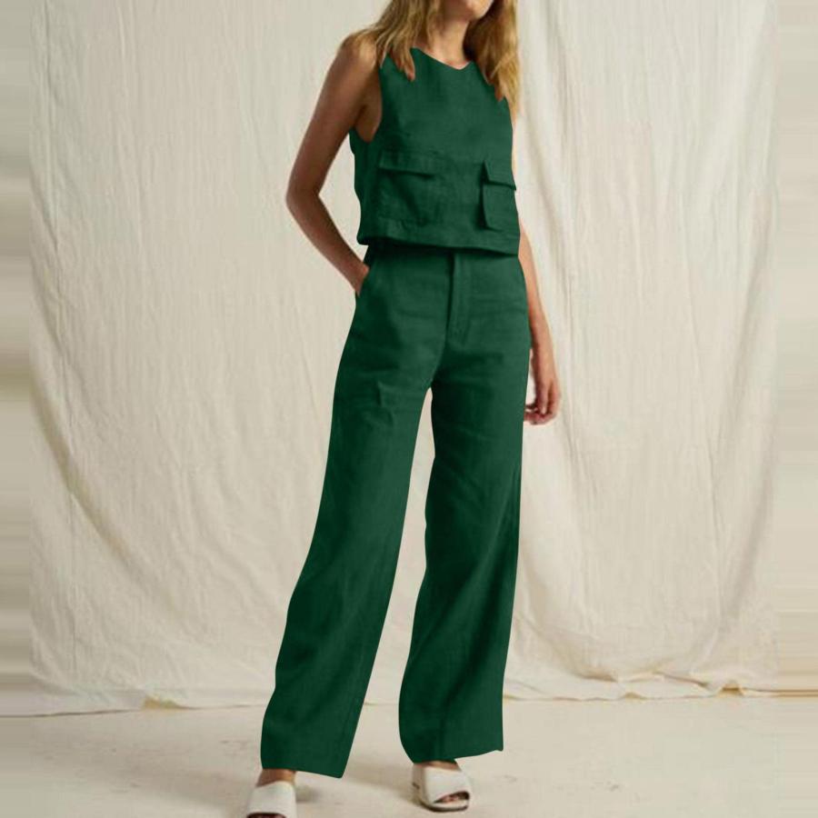 【並行輸入品】Generic Lounge two piece Outfits for Women Cotton and Linen Set