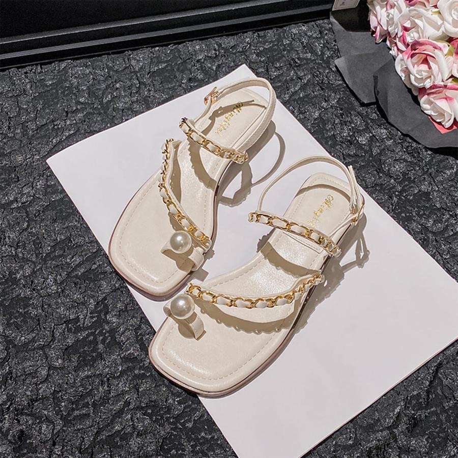 【並行輸入品】Crepuscute Women's Pearl Rhinestone Toe Ring Sandals Bohemia Fasの画像