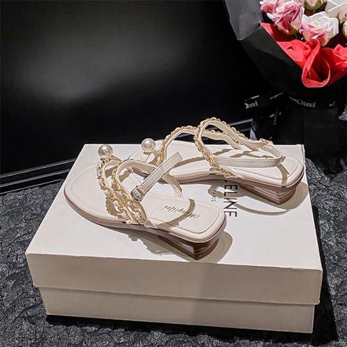 【並行輸入品】Crepuscute Women's Pearl Rhinestone Toe Ring Sandals Bohemia Fasの画像