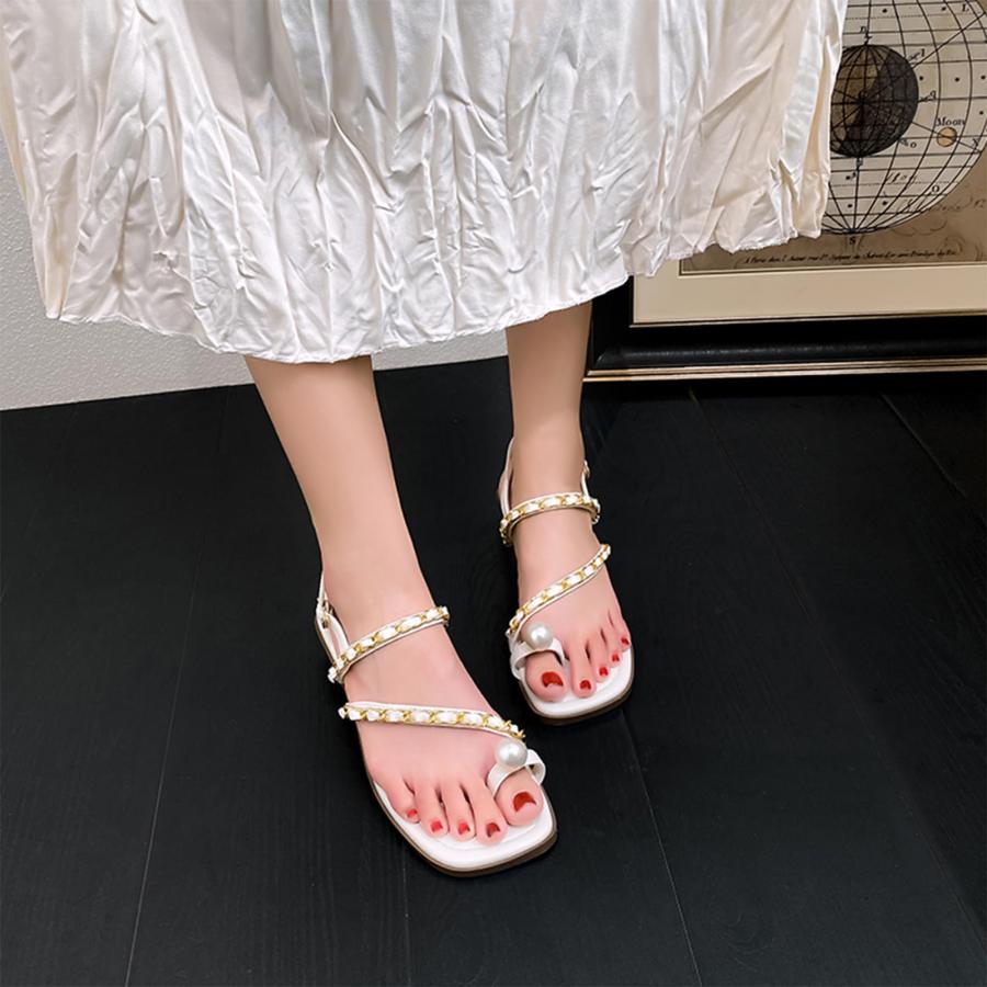 【並行輸入品】Crepuscute Women's Pearl Rhinestone Toe Ring Sandals Bohemia Fasの画像
