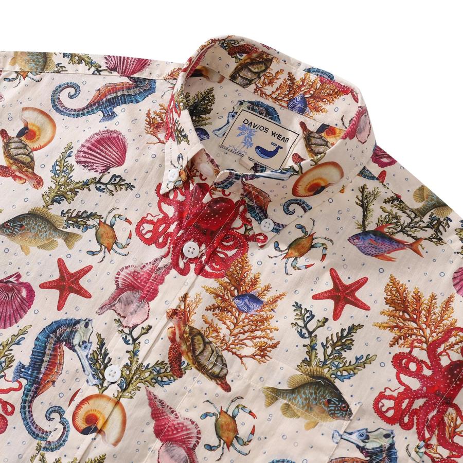 【並行輸入品】Generic Yiume Hawaiian Shirt for Men Marine Life Seahorse Octopu_3