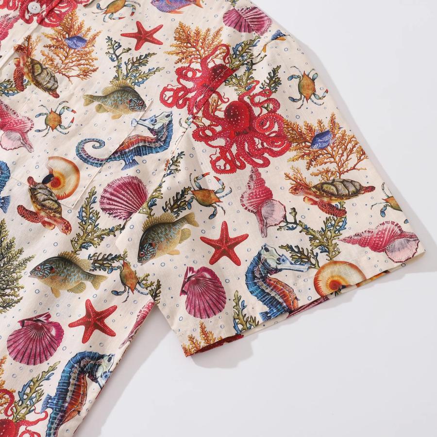 【並行輸入品】Generic Yiume Hawaiian Shirt for Men Marine Life Seahorse Octopu_9
