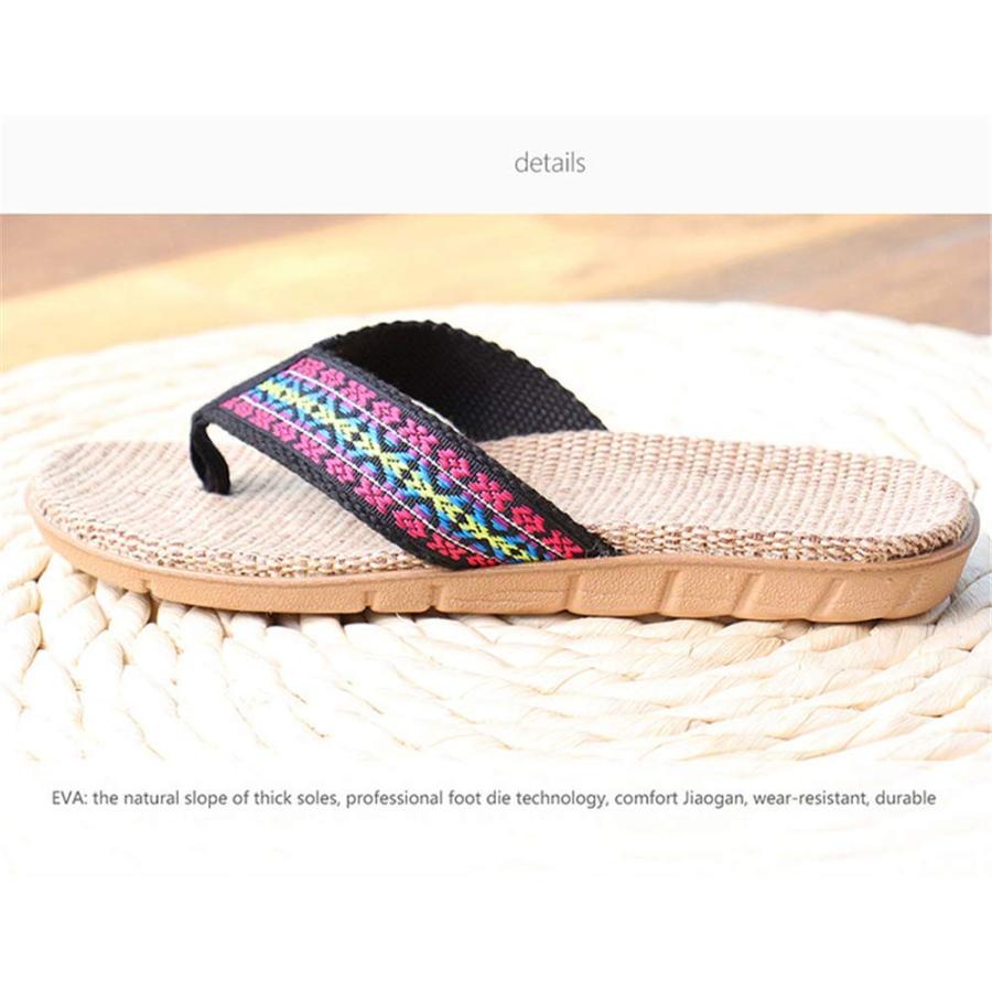 【並行輸入品】slippers Flip Flops, Linen Women Slippers,Lattice Fabric,Flat Noの画像