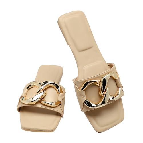 【並行輸入品】Sobymy Women's Flat Sandals Fashion Square Open Toe Slides With_1
