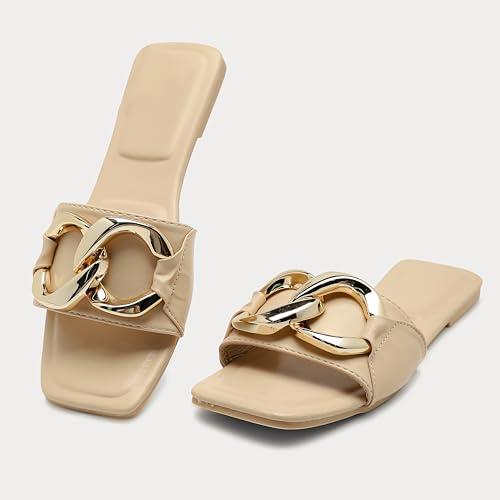 【並行輸入品】Sobymy Women's Flat Sandals Fashion Square Open Toe Slides With_4