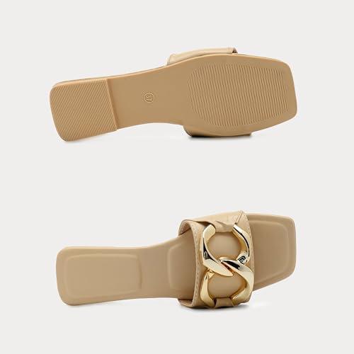【並行輸入品】Sobymy Women's Flat Sandals Fashion Square Open Toe Slides With_7