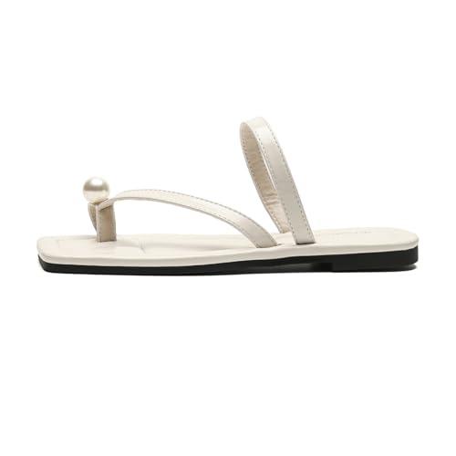 【並行輸入品】XOEKD Women Pearl Toe Ring Flat slides Sandals Fashion Square Opの画像