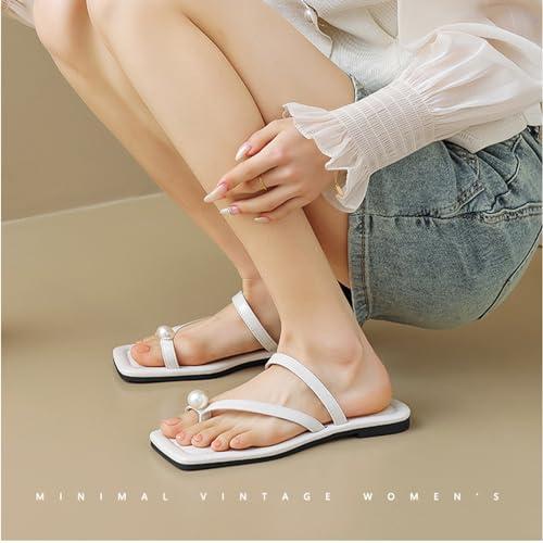 【並行輸入品】XOEKD Women Pearl Toe Ring Flat slides Sandals Fashion Square Opの画像