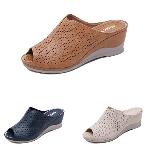 【並行輸入品】IKOFLYE Women's Vintage Stitching Open Toe Fish Mouth Orthopedicの画像