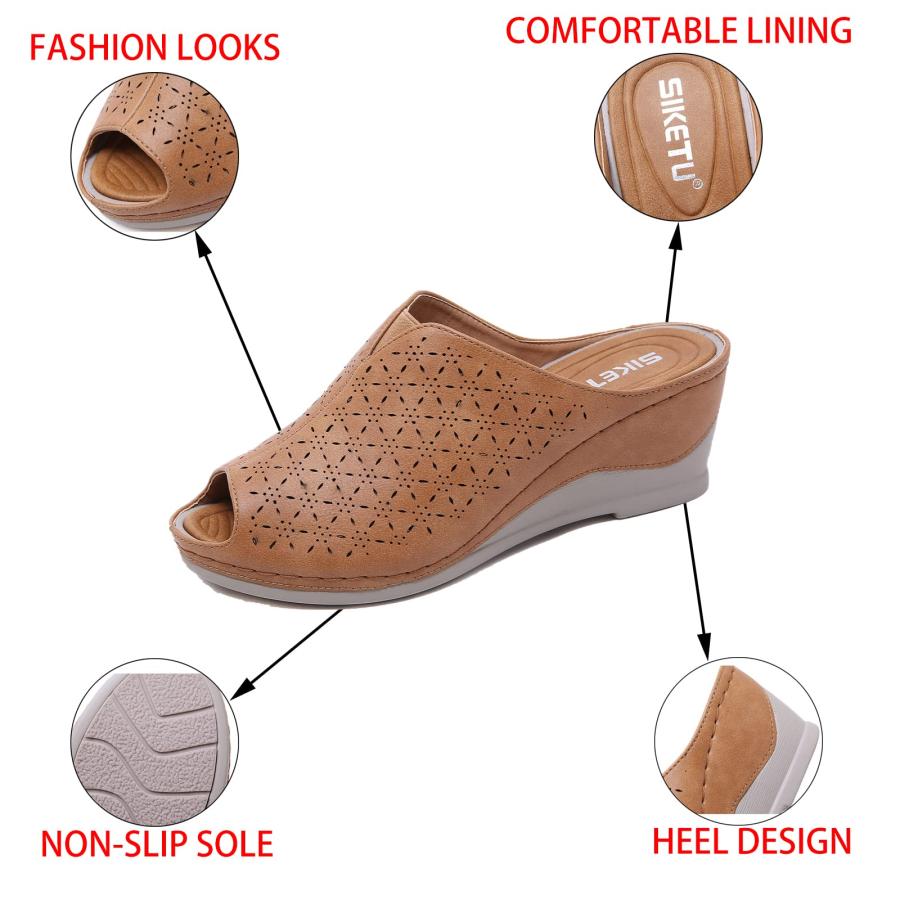 【並行輸入品】IKOFLYE Women's Vintage Stitching Open Toe Fish Mouth Orthopedicの画像