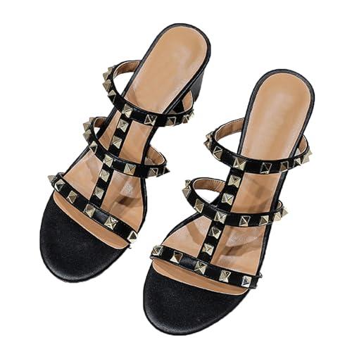 【並行輸入品】bbruriy Womens Rivet Pumps Open Toe Mules Sandals studded Slip Oの画像