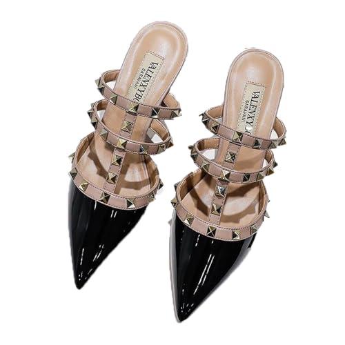 【並行輸入品】bbruriy Womens Rivet Chunky Low Block Heels Pointed Closed Toe Dの画像