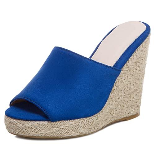 【並行輸入品】Gicoiz Espadrilles Platform Wedges Women Peep Toe Mule Slippersの画像