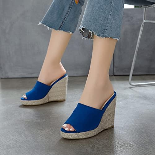 【並行輸入品】Gicoiz Espadrilles Platform Wedges Women Peep Toe Mule Slippersの画像
