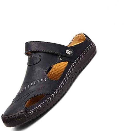 【並行輸入品】Sandals Men's Casual Closed Toe Leather Handmade Sandals Summerの画像